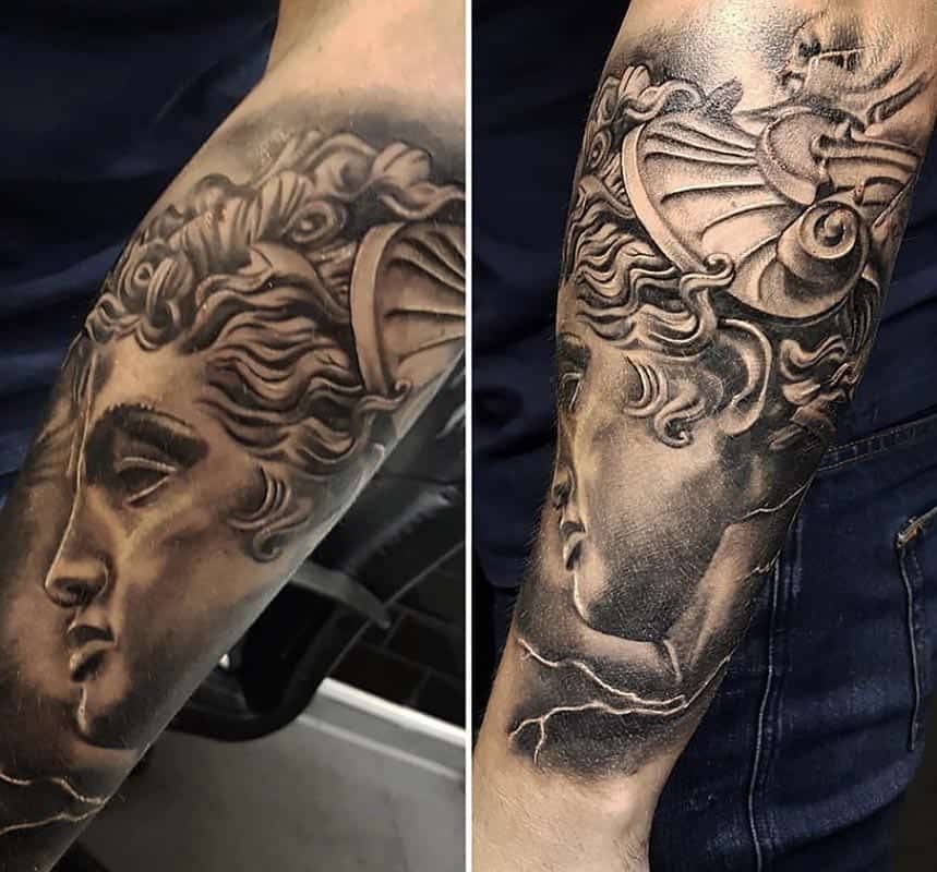 Full sleeve tattoo in black and grey realism by Alo Loco London artist UK   Surrealistic Classic