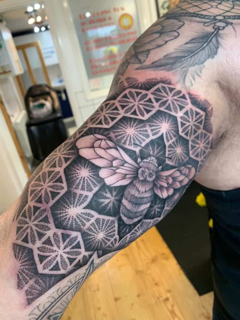 Mandala Bee Arm Tattoo Ideas from Garths Tattoos Kent CT14 (6)
